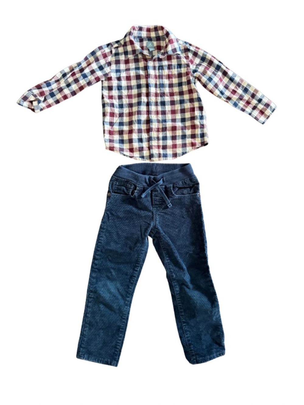 👔 Baby Gap Boys Outfit Set | Plaid Button Down + Navy Corduroy Pants | Size 4 ✨